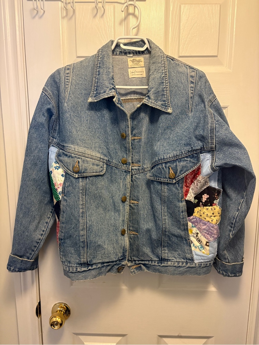 Vintage Light Wash Denim Jacket with Patchwork Side Panels made by Label Sisters